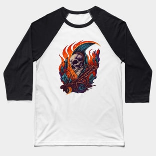 Skull in Fire Baseball T-Shirt